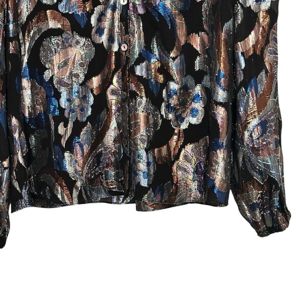Ramy Brook S Trey Metallic Floral v neck button down Blouse - Picture 7 of 9